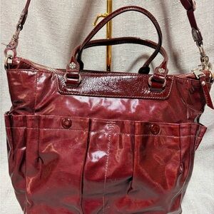 MZ Wallace Patent Tote in Deep Burgundy